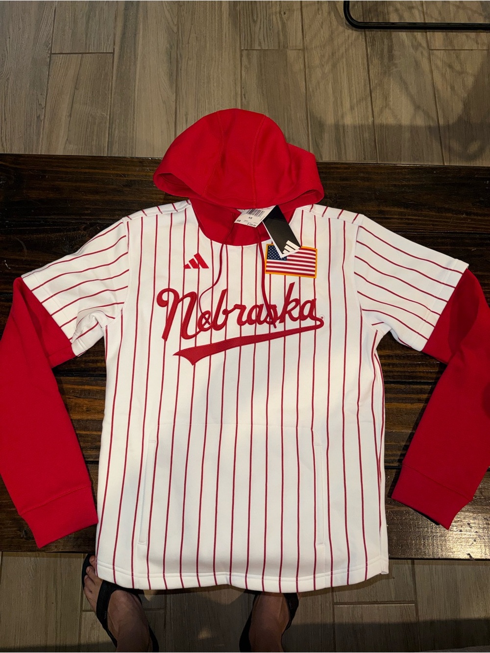 adidas Nebraska Red & White Hooded Baseball Sweatshirt